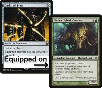Opponent's Melira, Sylvok Outcast equipped with Darksteel Plate