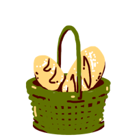 Two loaves inside a green wicker basket with a handle