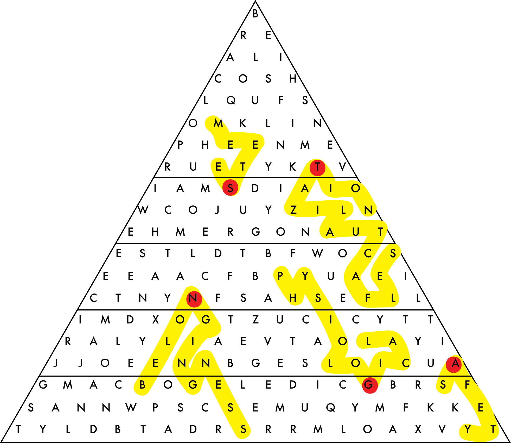 pyramid with letters highlighted