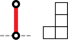 Hackenbush of a single red branch next to Domineering board, an L-tetromino of width 2 and height 3