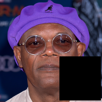 a black man with a purple hat and glasses, and a equilateral rectangle