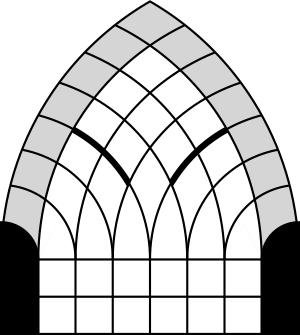 First of nine grids shaped like arch-topped cathedral windows; the following eight are the same