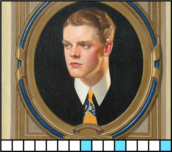 A young man, looking off to the left, wearing fancy clothes. 15 blanks with 8, 11, 15 highlighted.