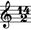 treble clef with the time signature 14 over 2