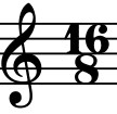 treble clef with the time signature 16 over 8