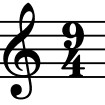treble clef with the time signature 9 over 4