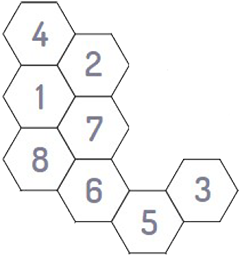 Eight numbered hexagons