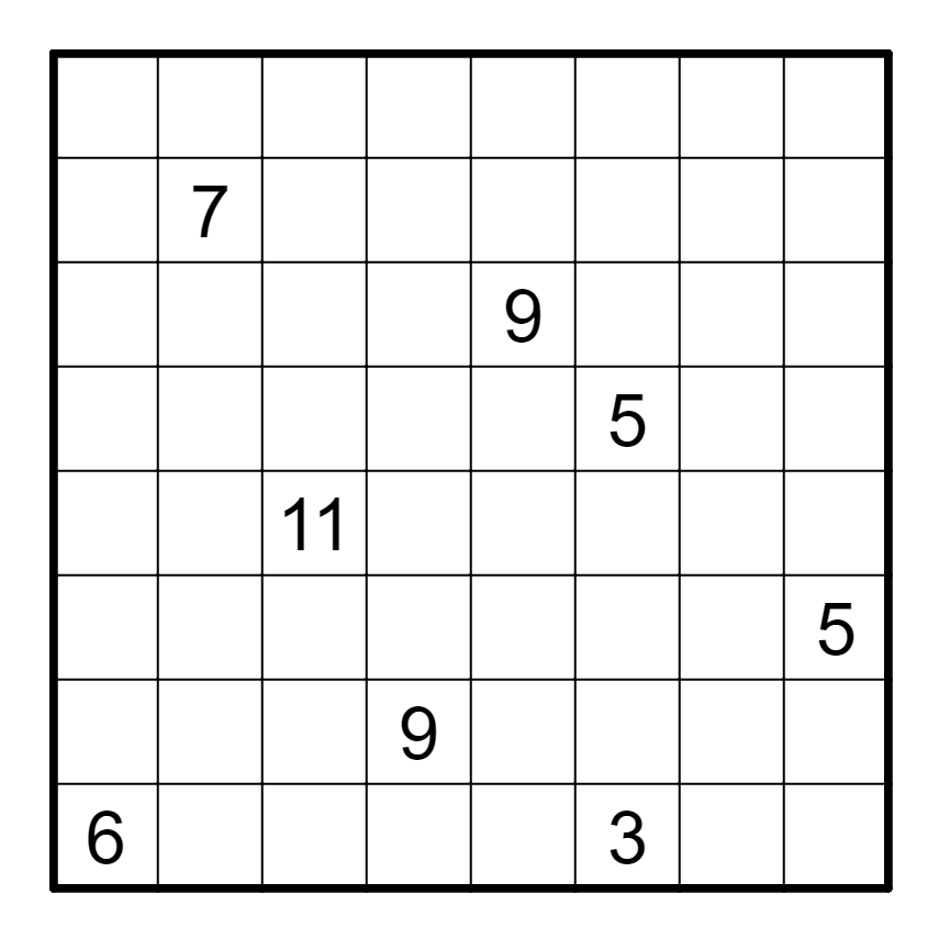 An 8x8 grid with numbers or symbols inside