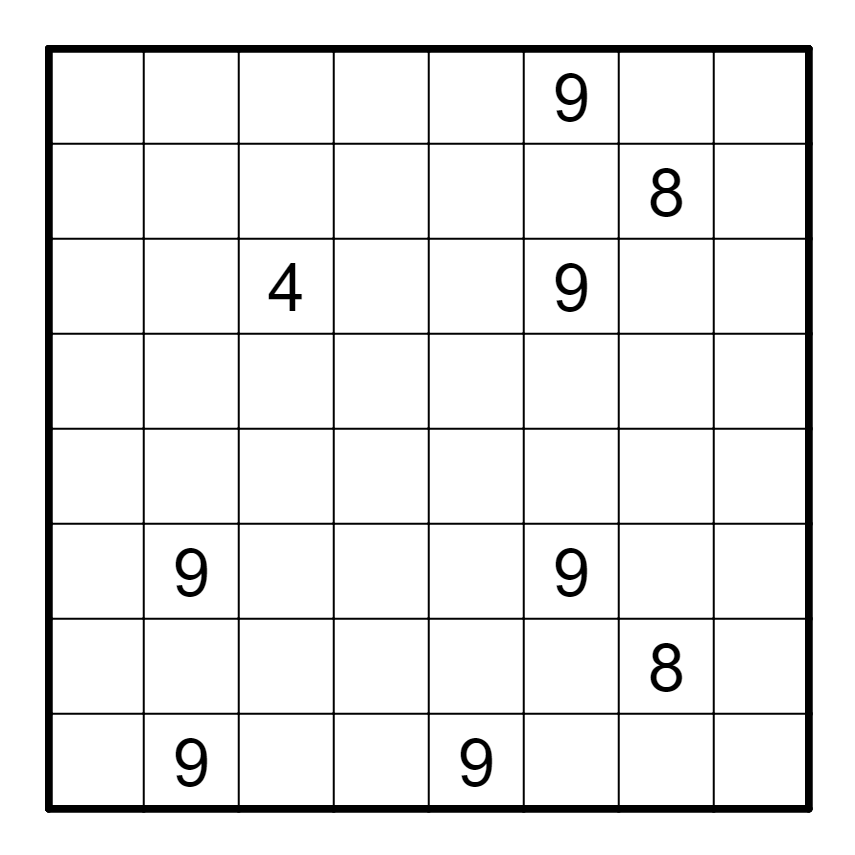 An 8x8 grid with numbers or symbols inside