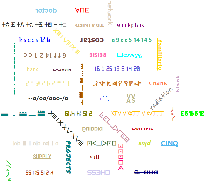 Lines of text and symbols in different orientations.