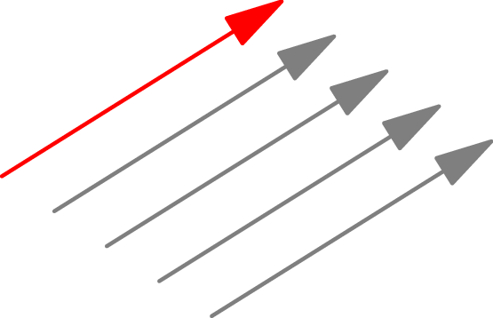 1 red arrow followed by four grey arrows