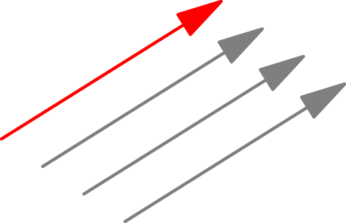 1 red arrow followed by 3 grey arrows.