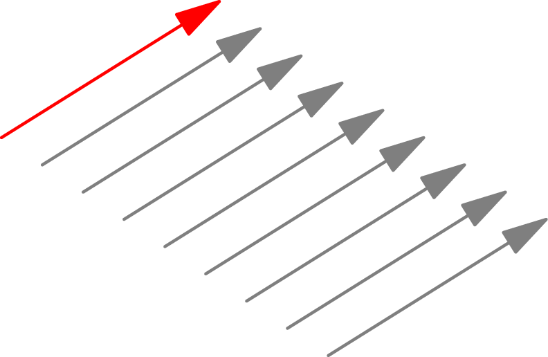 1 red arrow followed by 8 grey arrows.