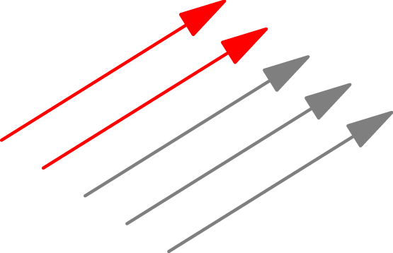 2 red arrows followed by 3 grey arrows.