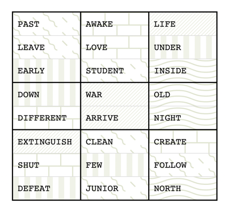 An 8x3 grid of words