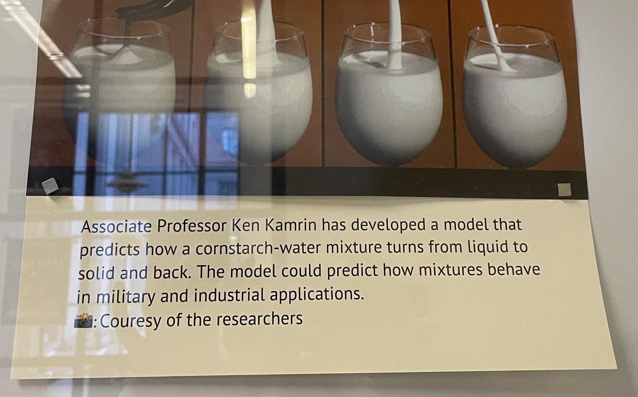 Display about model that predicts movement of cornstarch-water mixture
