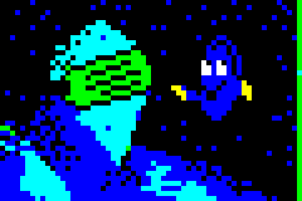 A pixelated image of Dory and the scuba mask from Finding Nemo