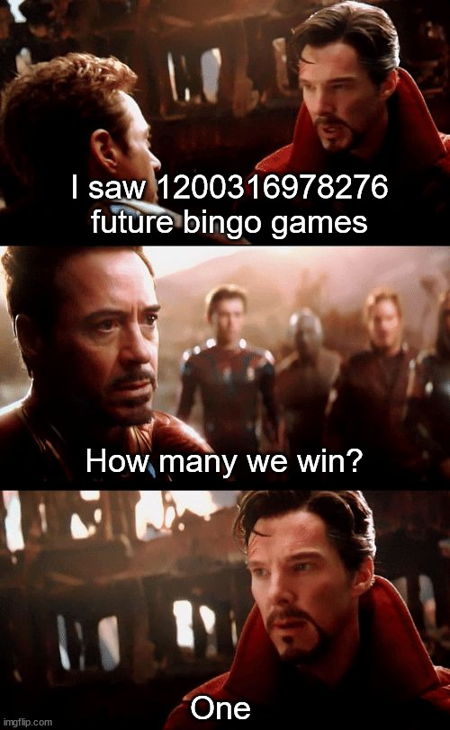 Doctor Strange considers all 1200316978276 future bingo games before seeing the one that wins.