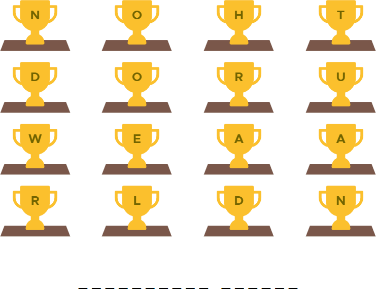 Once obtained, the trophies display one letter each on them: for level 1, N, O, H, T; for level 2, D, O, R, U; for level 3, W, E, A, A; for level 4, R, L, D, N.