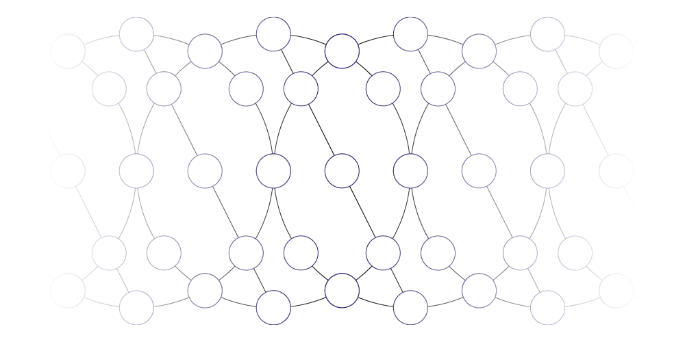 Grid of circles and slanted lines, extending and fading to the left and right